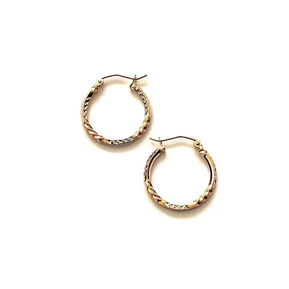 14k Yellow Gold two tone DC Hoop Earrings | 20 mm | Real Gold Huggies Earrings